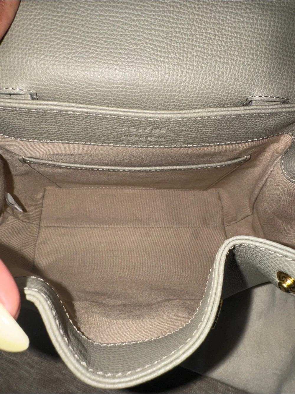 Polène Taupe Leather Mini Satchel with Top Handle